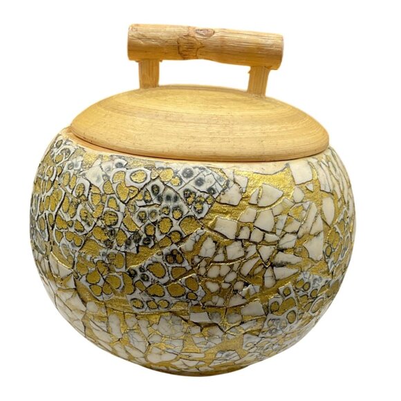 Bamboo Lidded Bowl Trinket Holder With Gold Crackle Accent By Pier 1 - 4" Diamet - Picture 3 of 8